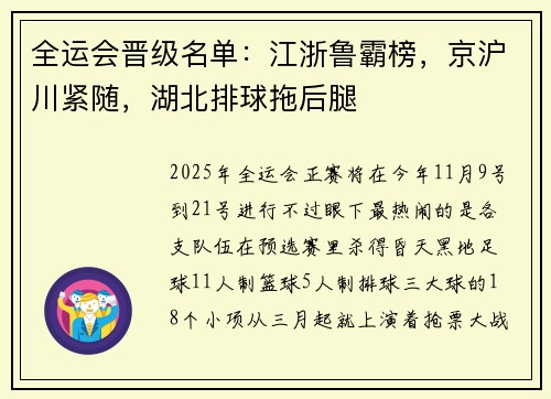 全运会晋级名单：江浙鲁霸榜，京沪川紧随，湖北排球拖后腿